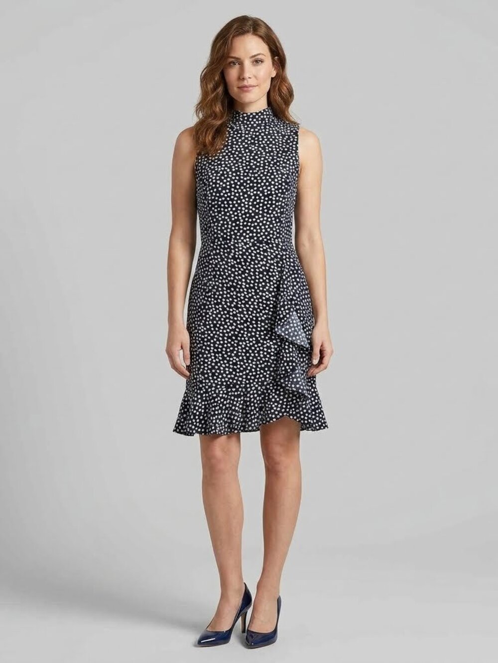 BETSEY JOHNSON Sleeveless Polka Dot Ruffled Mock Neck Dress Size 12